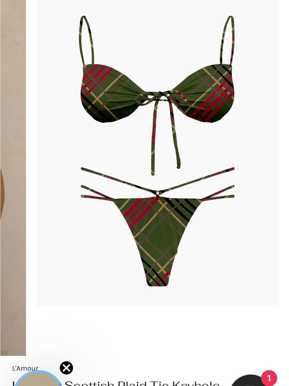 San Lorenzo Green Plaid Tie Bikini top - Picture 4 of 6